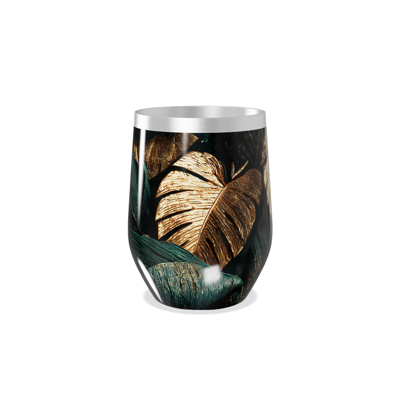 Copo Térmico Slim - Folhas Douradas e Verdes