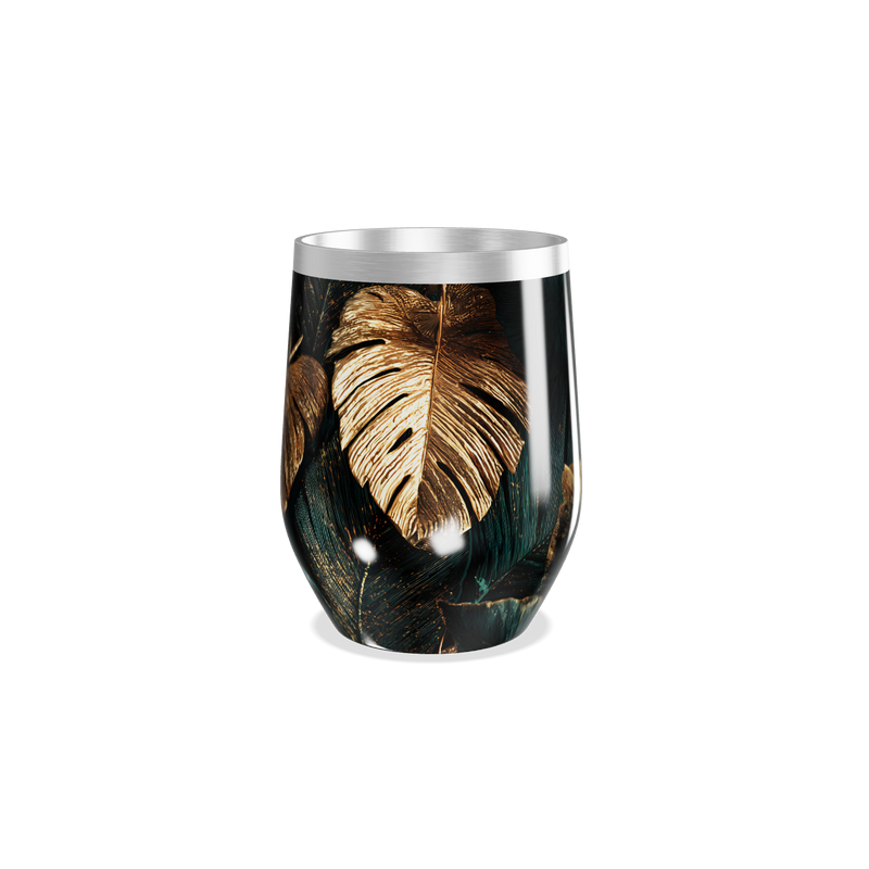 Copo Térmico Slim - Folhas Douradas e Verdes