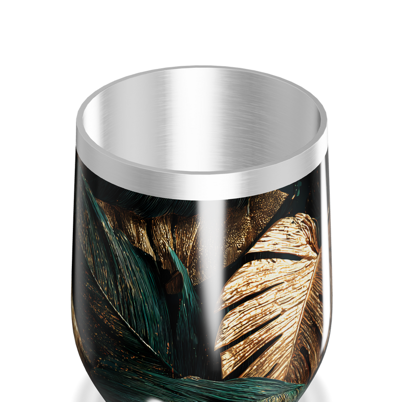 Copo Térmico Slim - Folhas Douradas e Verdes