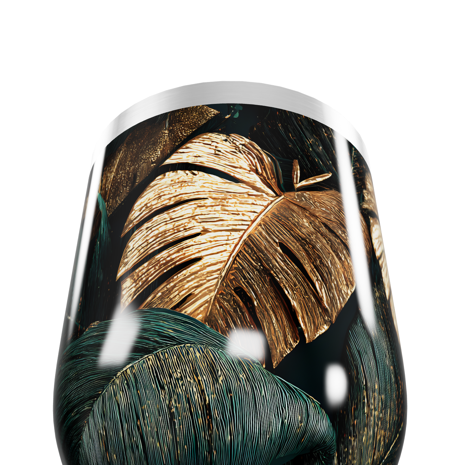 Copo Térmico Slim - Folhas Douradas e Verdes