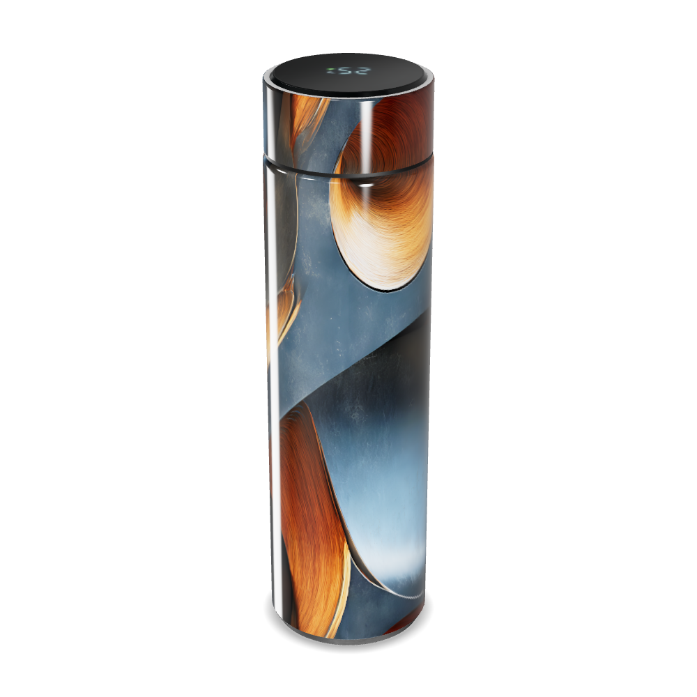 Garrafa Térmica Touch - Azul com Detalhe Madeira