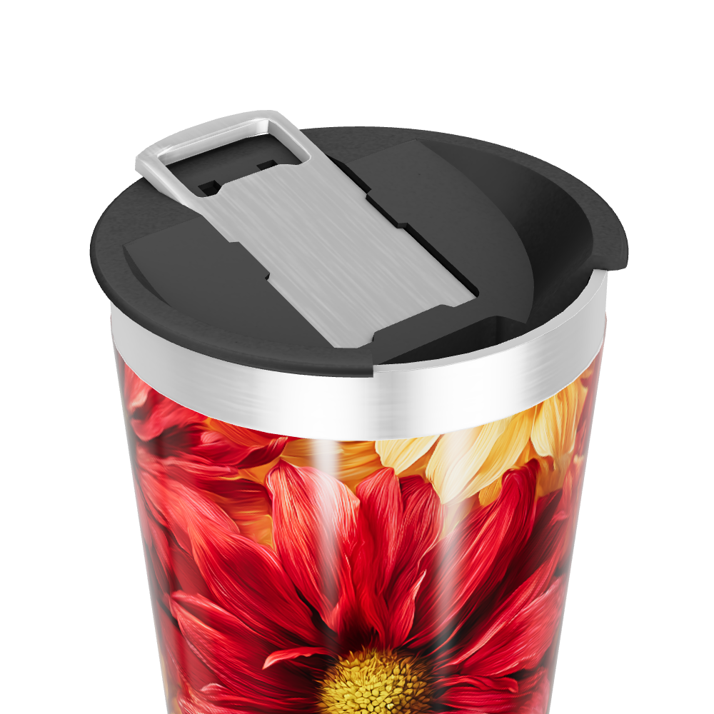 Copo Térmico - Flores Vermelhas e Amarelas