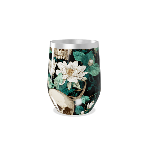Copo Térmico Slim - Flor e Caveira Preto