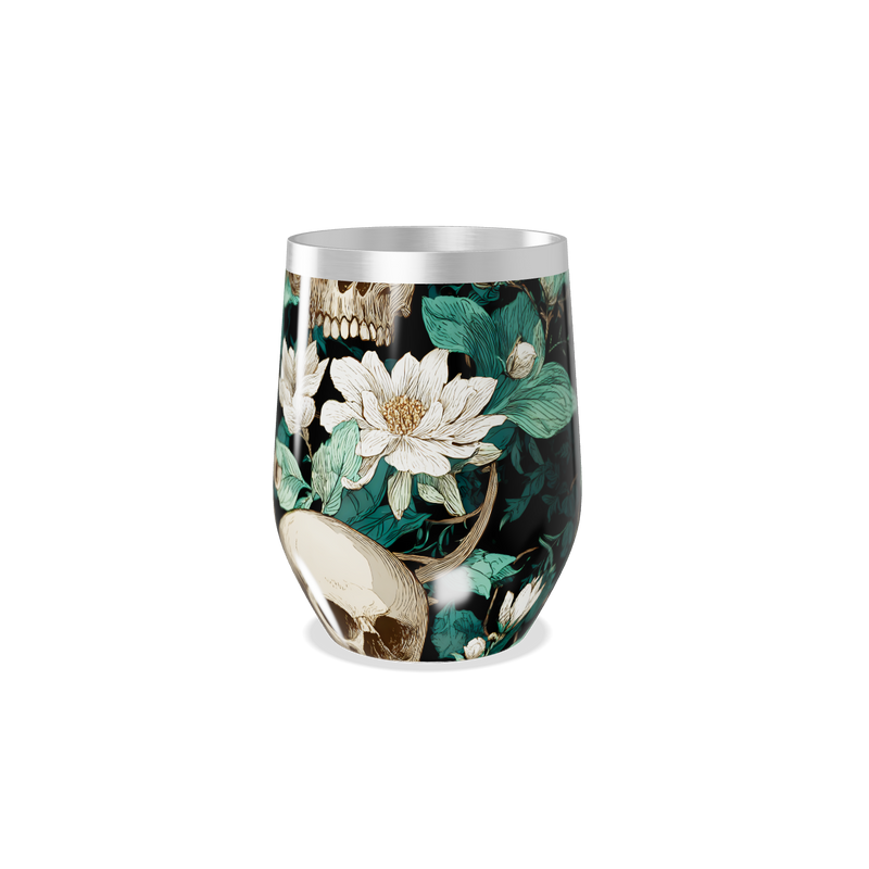 Copo Térmico Slim - Flor e Caveira Preto