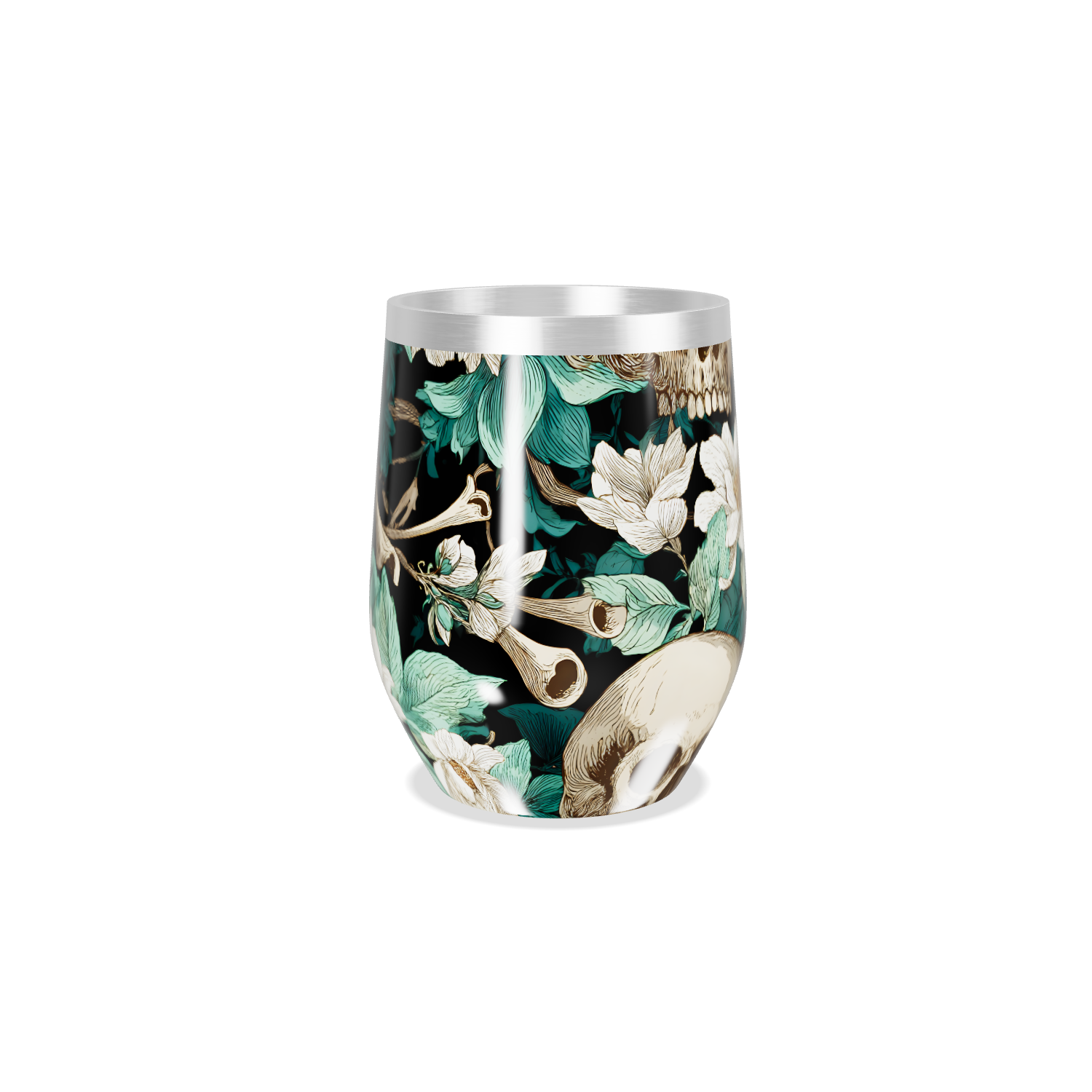 Copo Térmico Slim - Flor e Caveira Preto