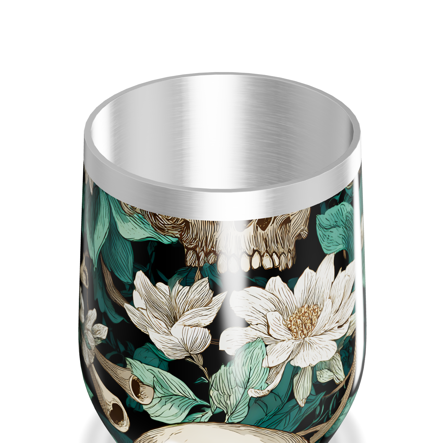 Copo Térmico Slim - Flor e Caveira Preto