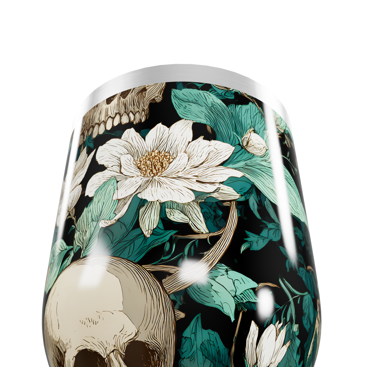 Copo Térmico Slim - Flor e Caveira Preto