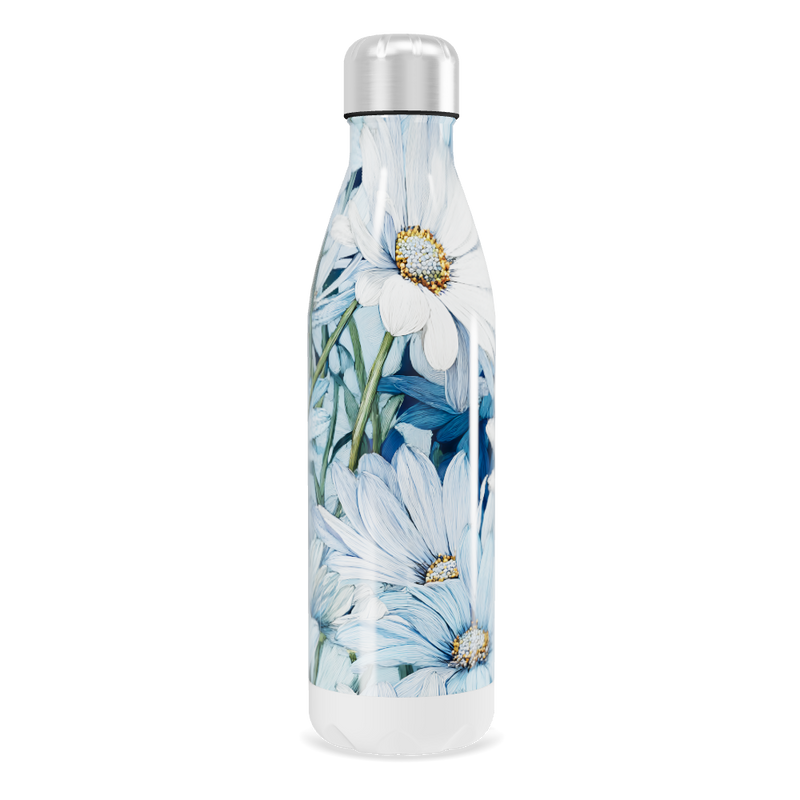 Garrafa Inox Flores Azuis Branca