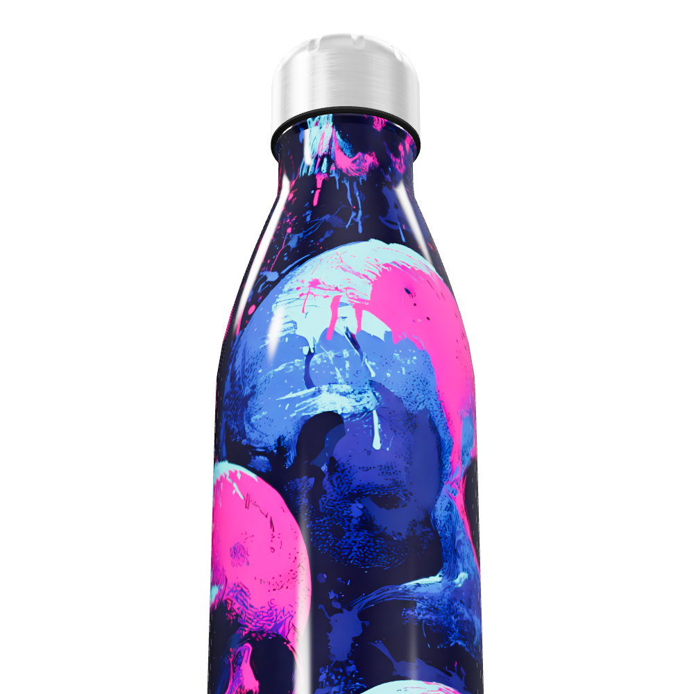 Garrafa Inox Estampada Crânios Coloridos