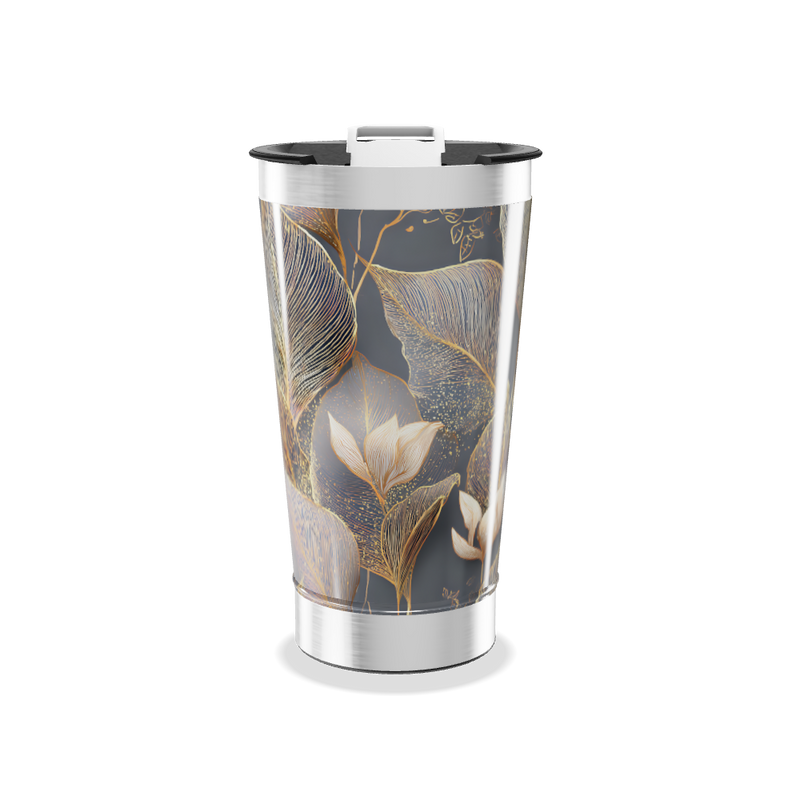 Copo Térmico - Floral Preto Dourado