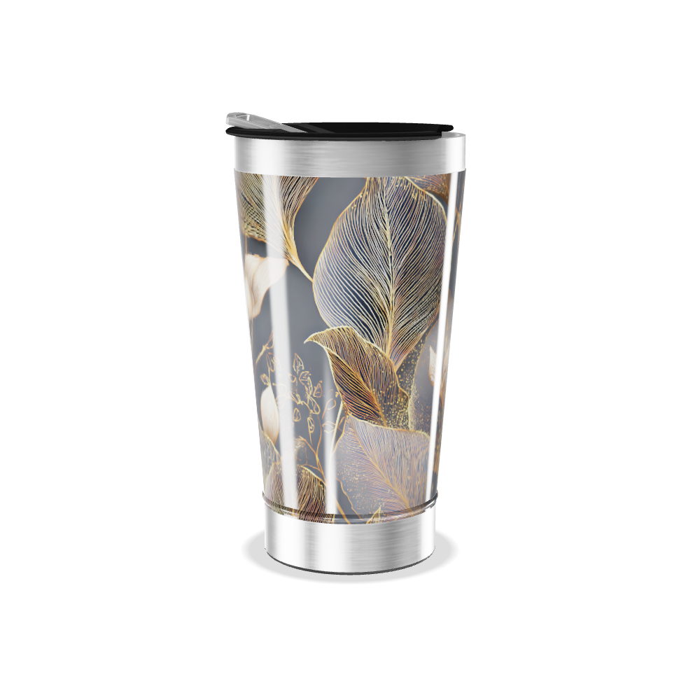 Copo Térmico - Floral Preto Dourado