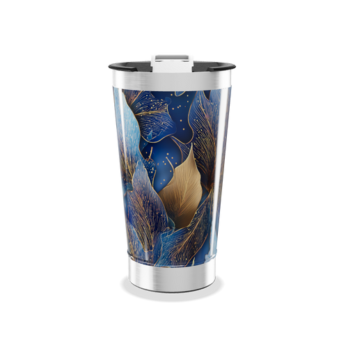 Copo Térmico - Folhas Azul e Dourado