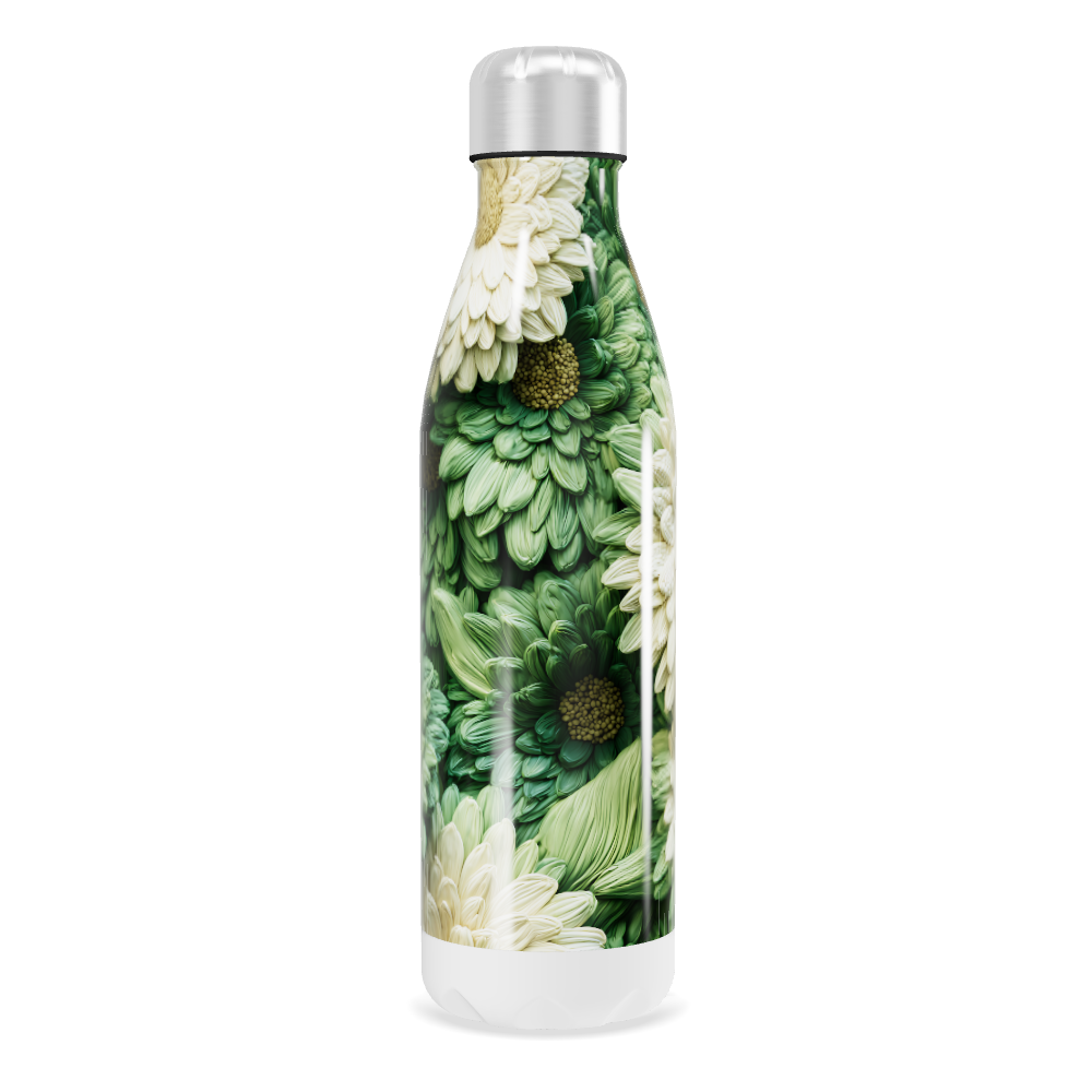 Garrafa Inox - Flores Verdes e Brancas