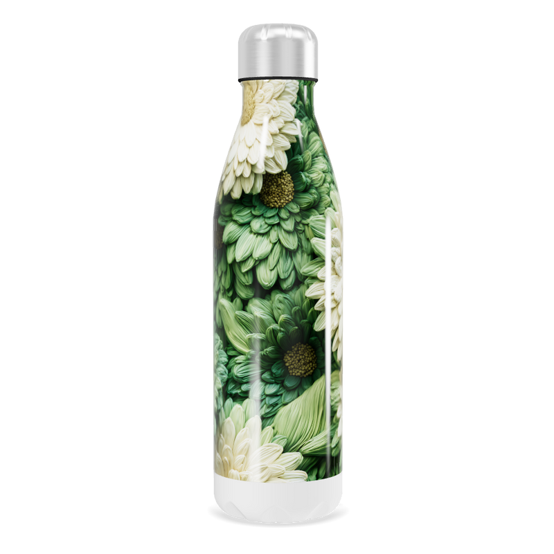 Garrafa Inox - Flores Verdes e Brancas