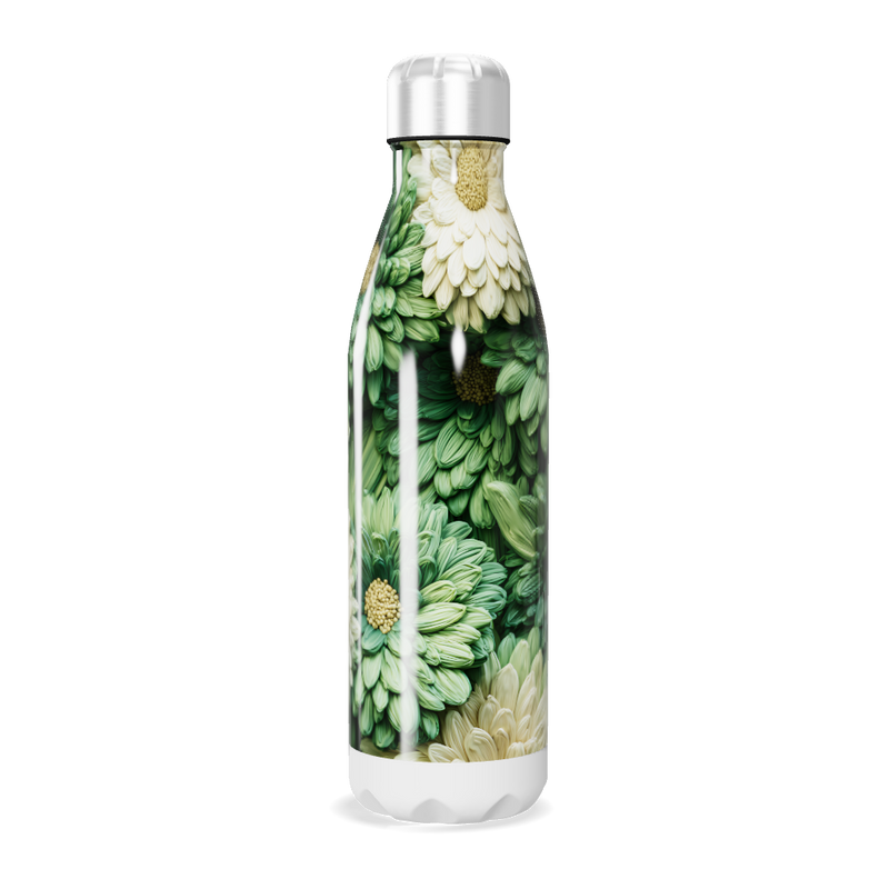 Garrafa Inox - Flores Verdes e Brancas