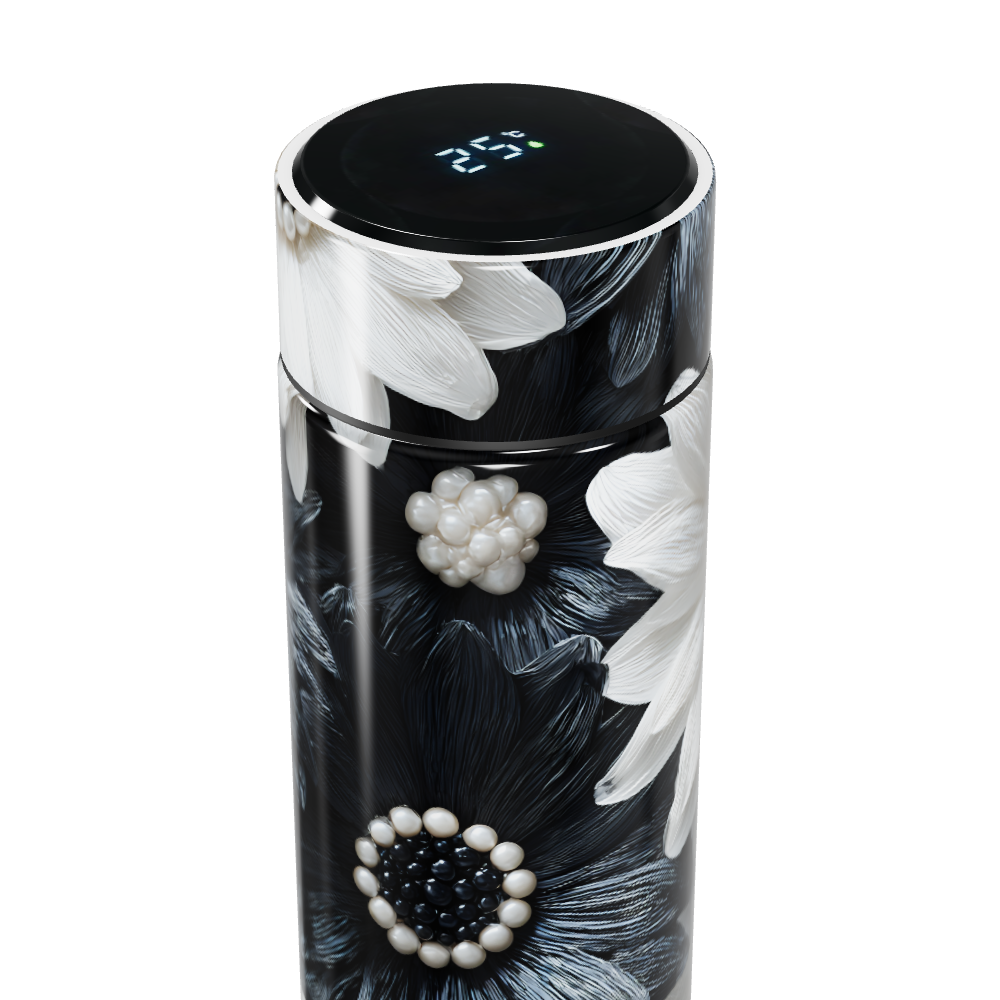 Garrafa Térmica Touch - Floral Preto e Branco