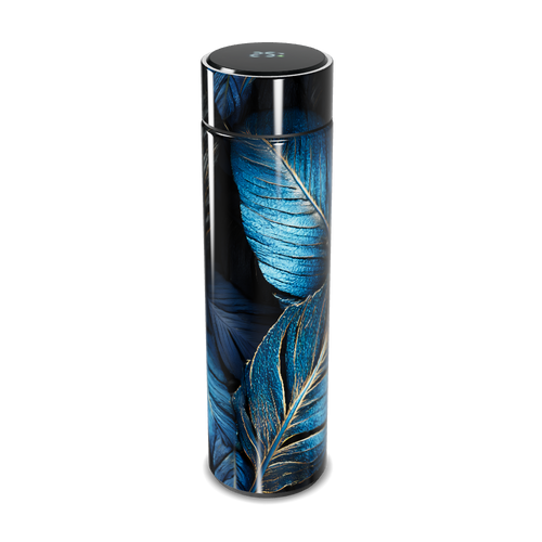 Garrafa Térmica Touch Azul com Estampa de Penas