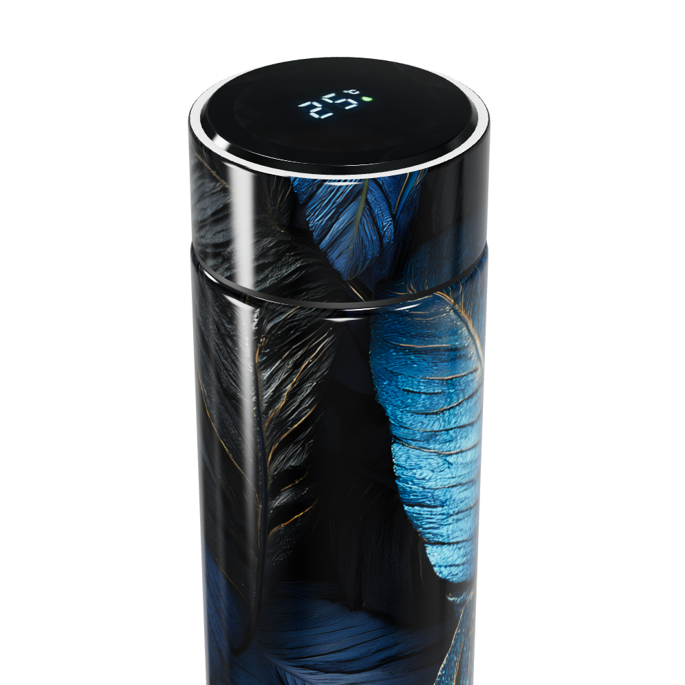 Garrafa Térmica Touch Azul com Estampa de Penas