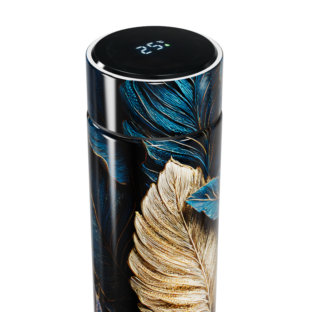 Garrafa Térmica Touch - Folhas Azul Dourado