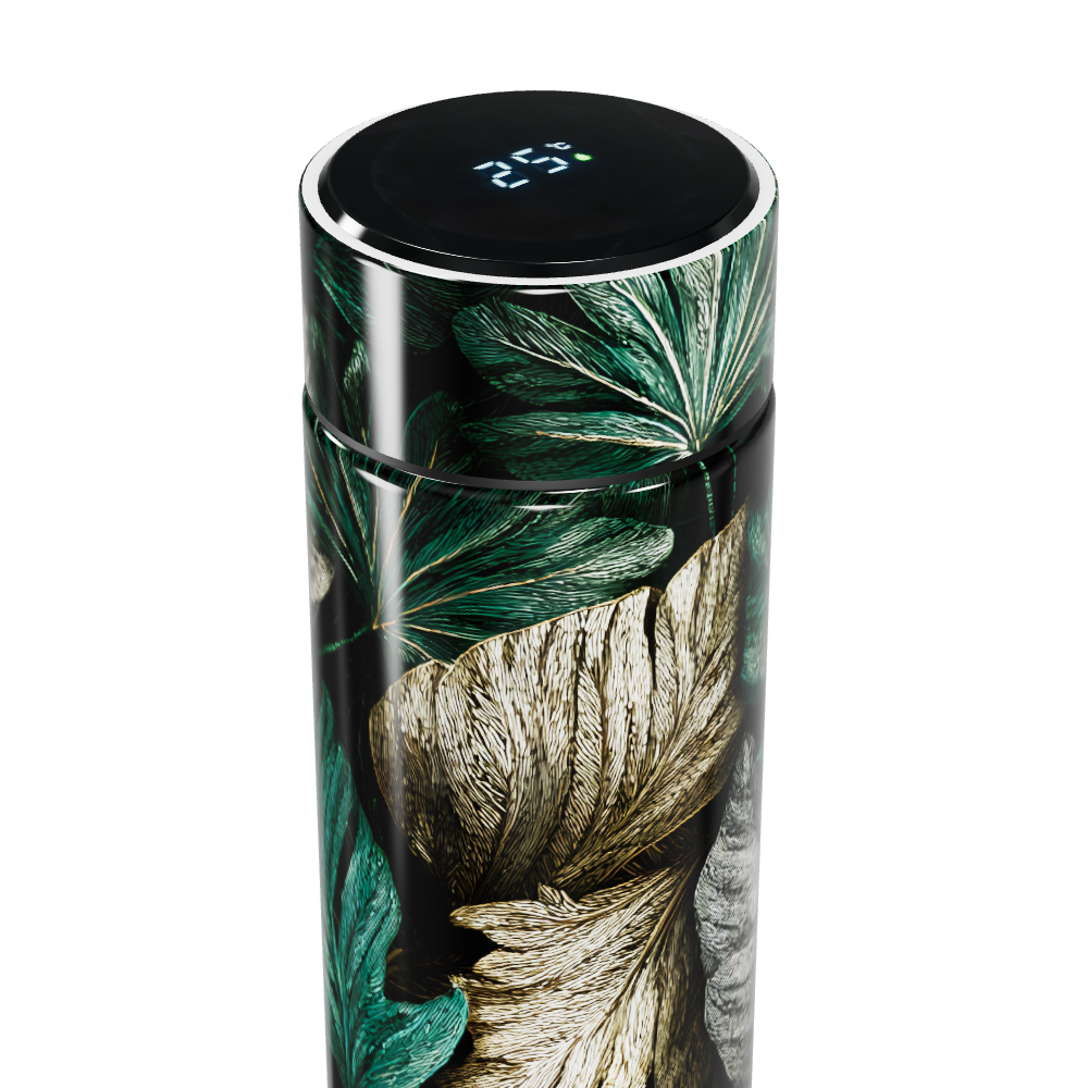Garrafa Térmica Touch - Folhas Verde e Dourado