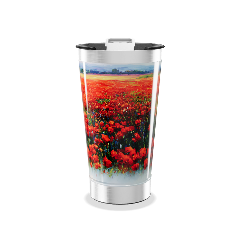 Copo Térmico - Flores Vermelhas Inox