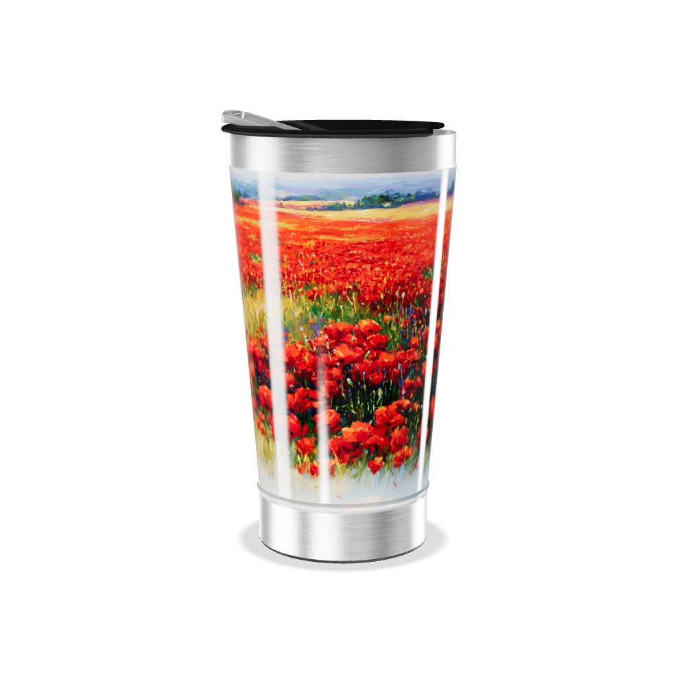 Copo Térmico - Flores Vermelhas Inox