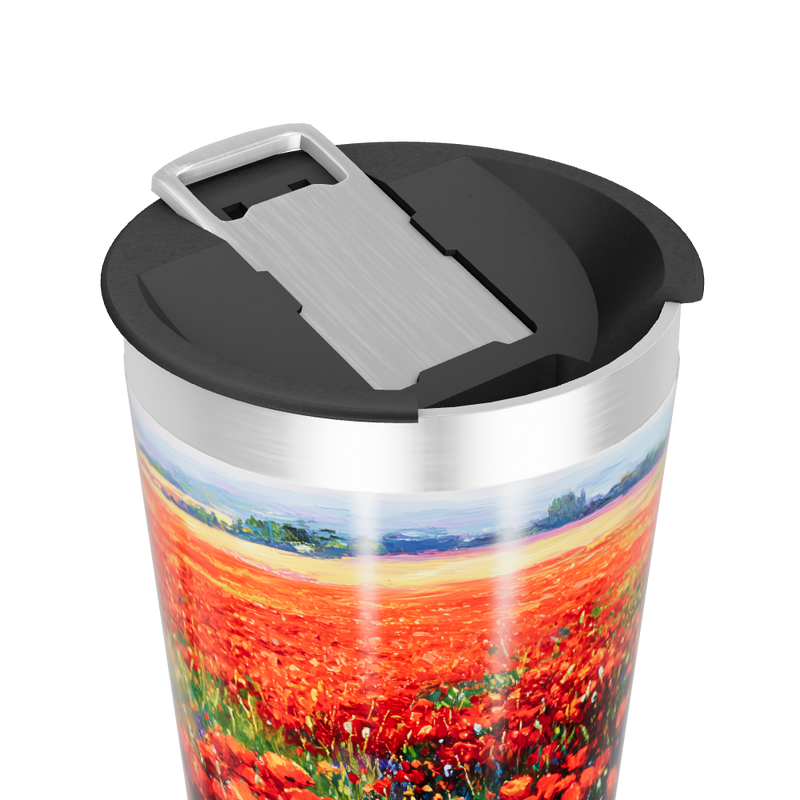 Copo Térmico - Flores Vermelhas Inox