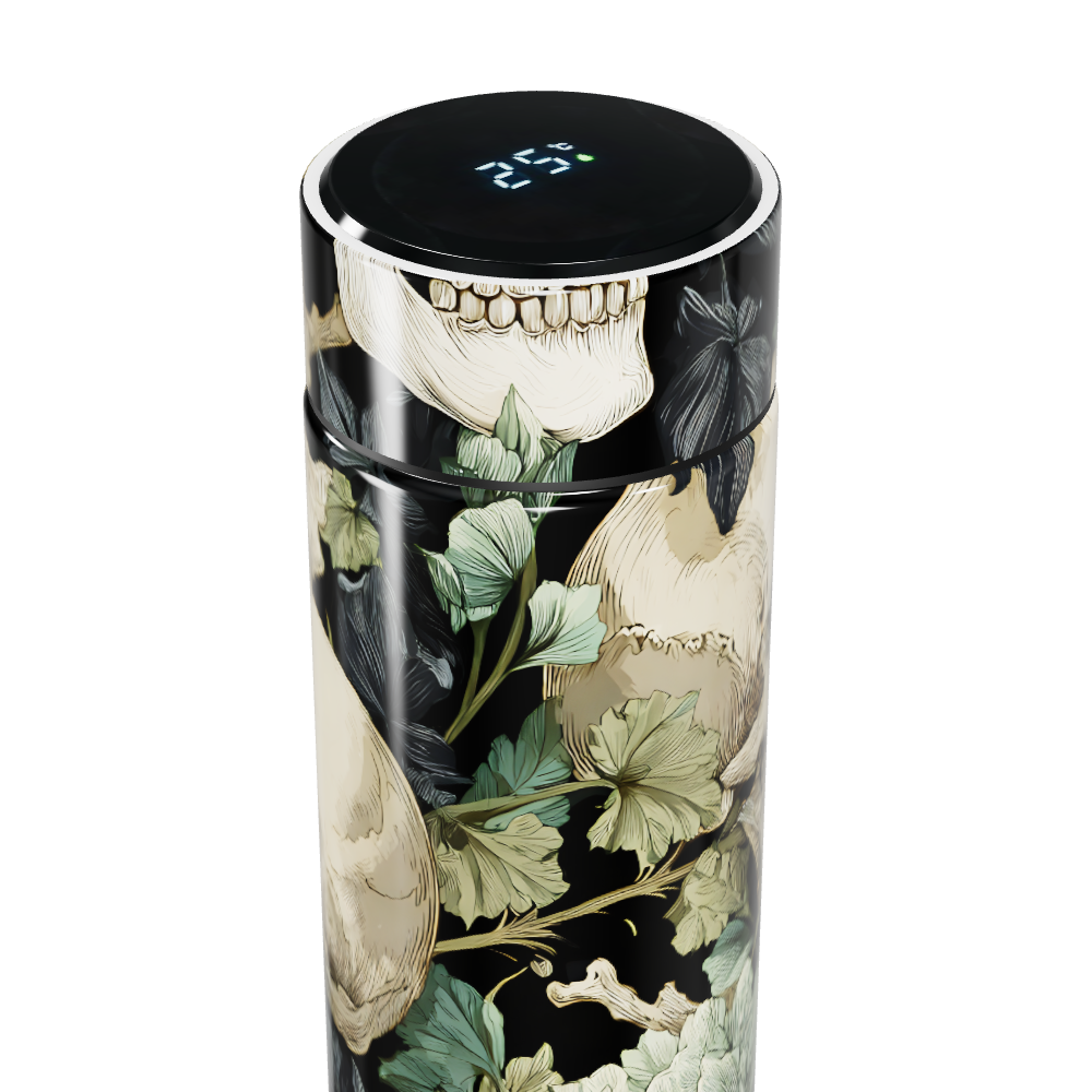 Garrafa Térmica Touch - Caveira Floral Preta