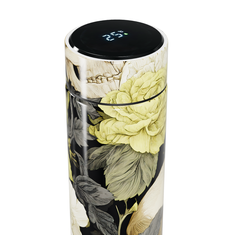 Garrafa Térmica Touch Floral - Aço Inox Preto