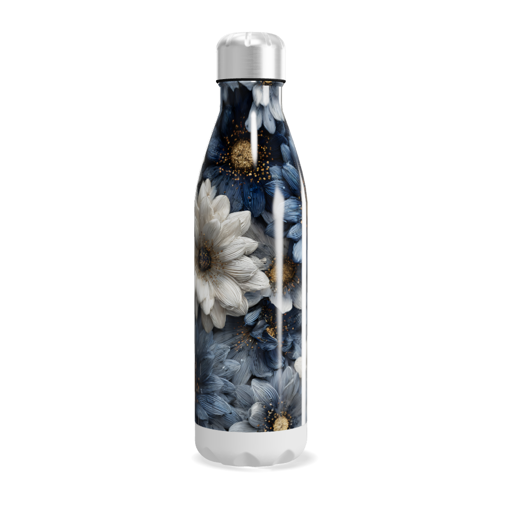 Garrafa Inox - Flores Azul e Branca