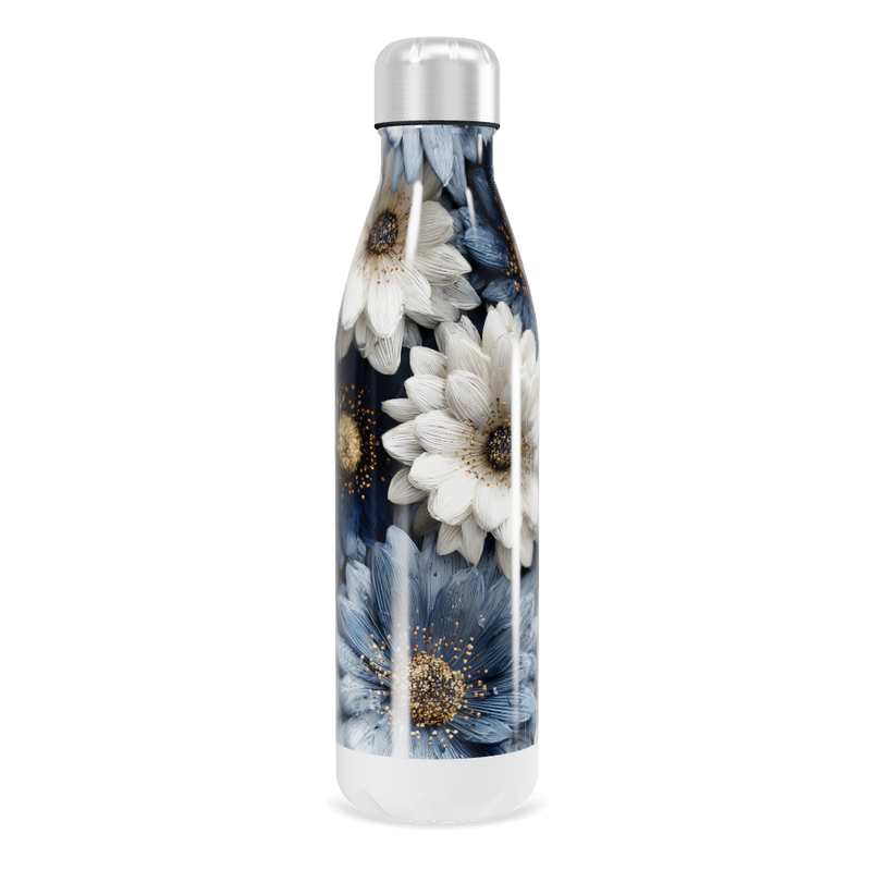 Garrafa Inox - Flores Azul e Branca