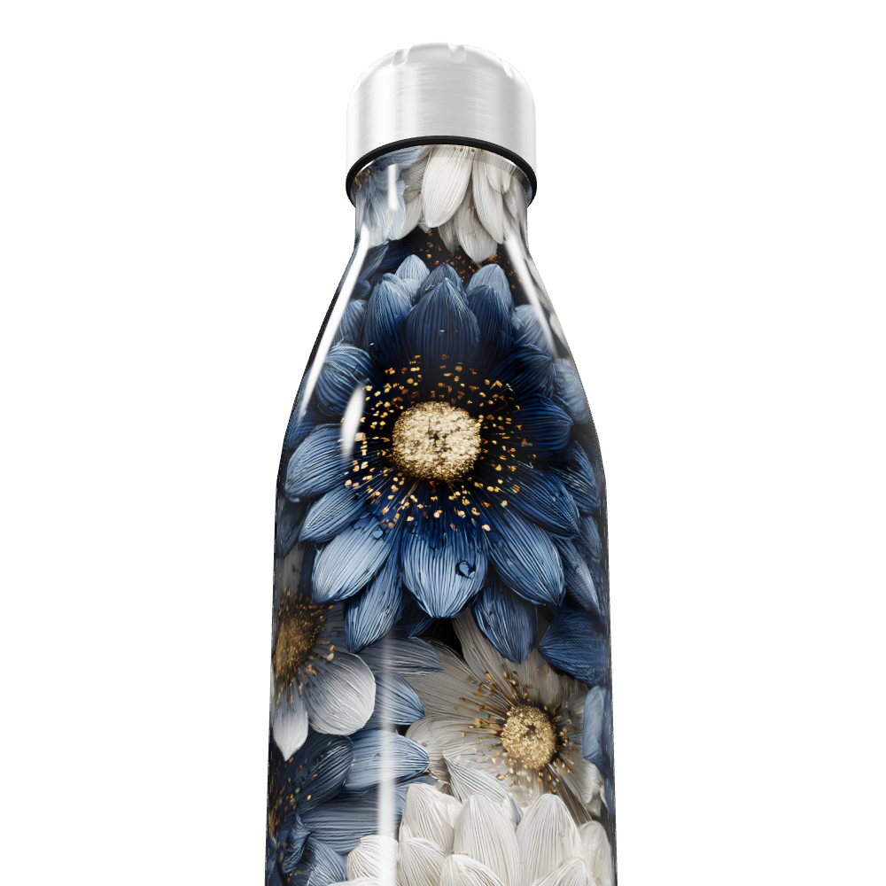 Garrafa Inox - Flores Azul e Branca