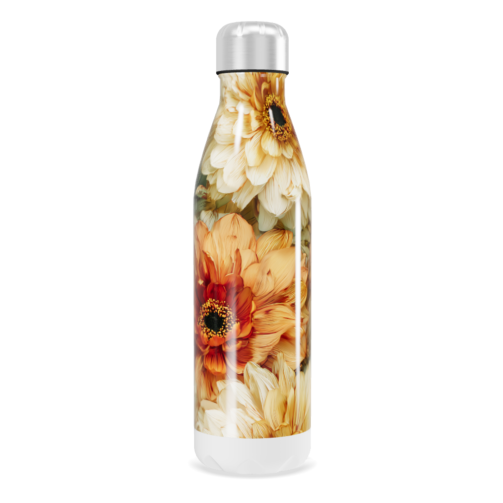 Garrafa Inox - Floral com flores laranjas