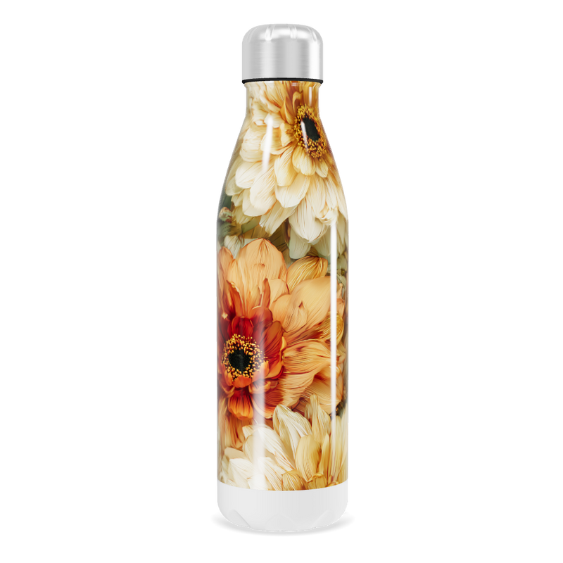 Garrafa Inox - Floral com flores laranjas