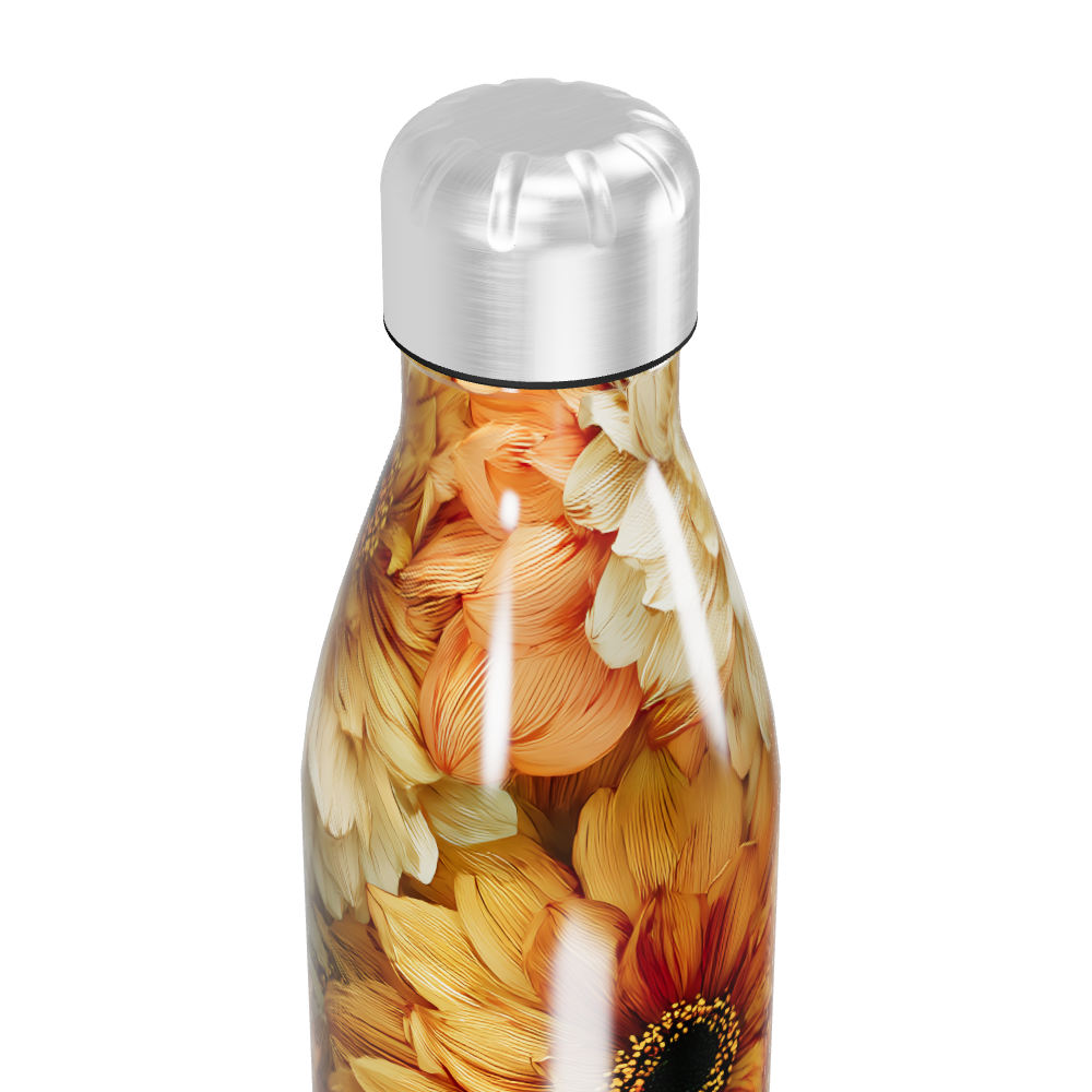 Garrafa Inox - Floral com flores laranjas