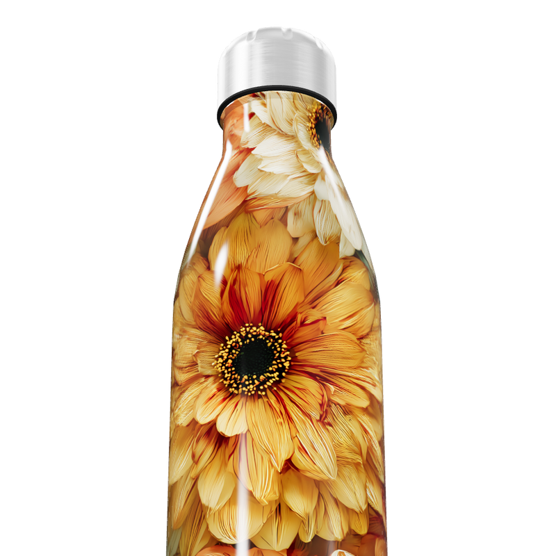 Garrafa Inox - Floral com flores laranjas