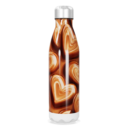 Garrafa Inox Corações Marrom e Bege