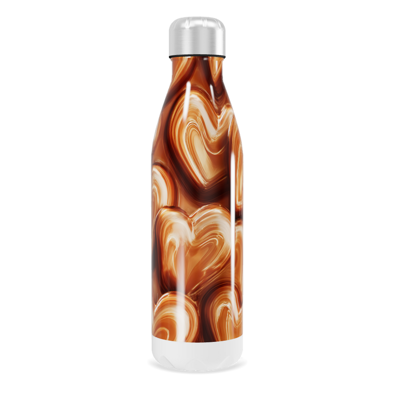 Garrafa Inox Corações Marrom e Bege