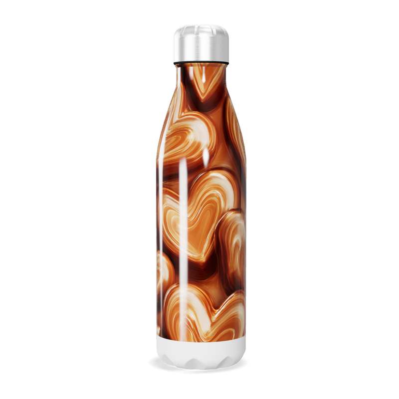 Garrafa Inox Corações Marrom e Bege