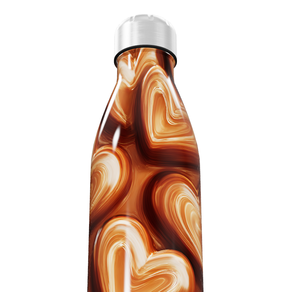 Garrafa Inox Corações Marrom e Bege