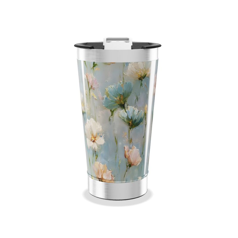 Copo Térmico - Floral Azul Aço Inox