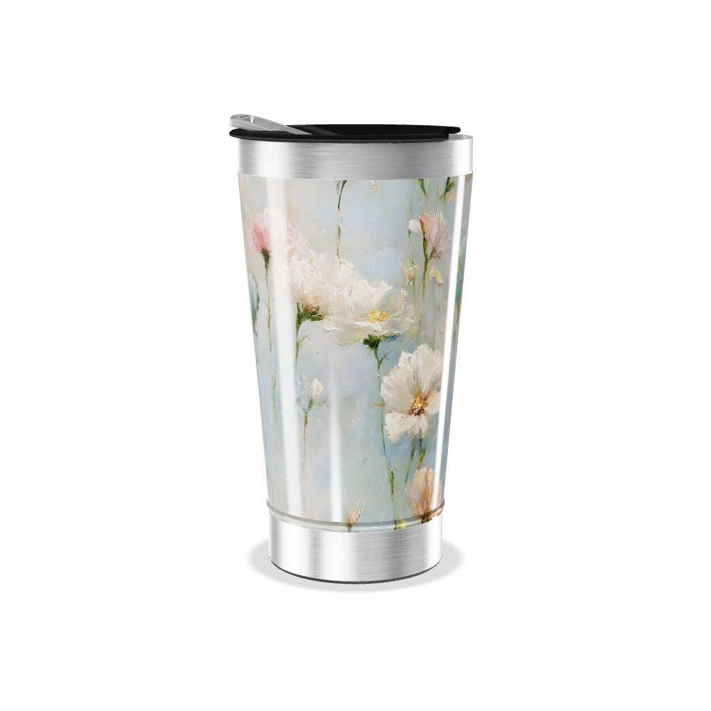 Copo Térmico - Floral Azul Aço Inox