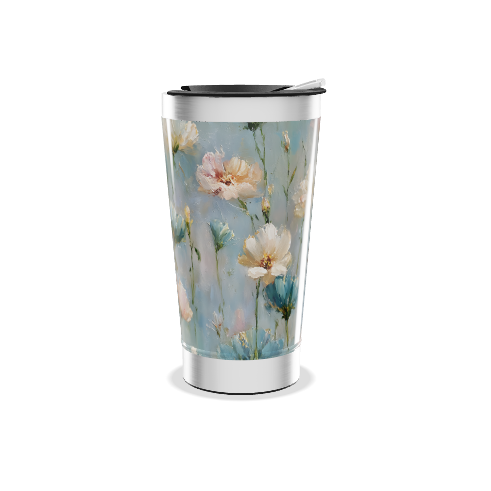 Copo Térmico - Floral Azul Aço Inox