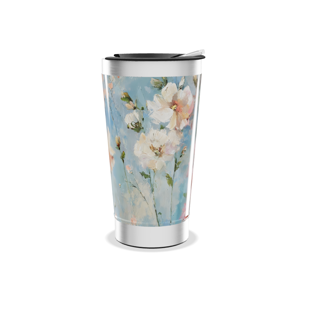 Copo Térmico - Flores Azul Aço Inox