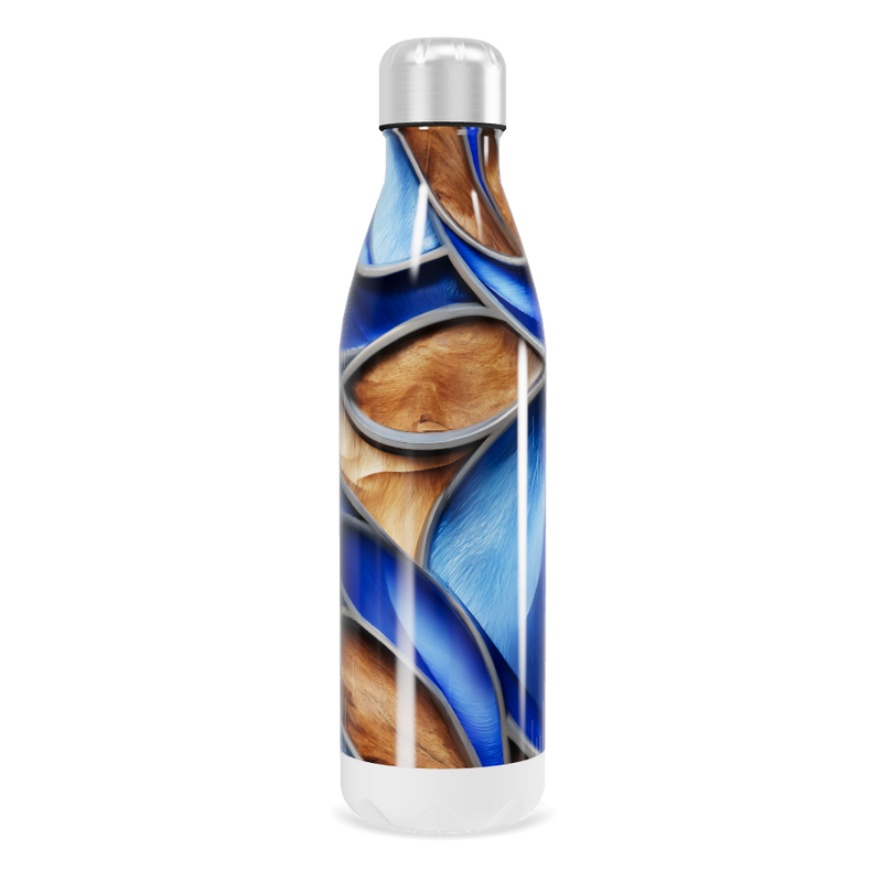 Garrafa Inox - Estampa Azul e Madeira