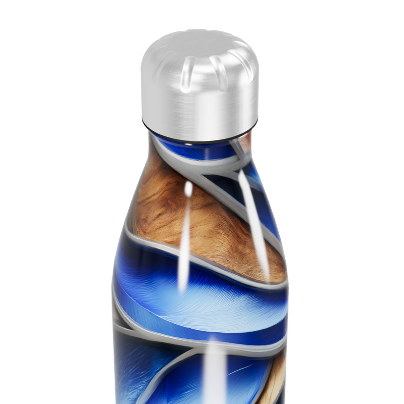 Garrafa Inox - Estampa Azul e Madeira