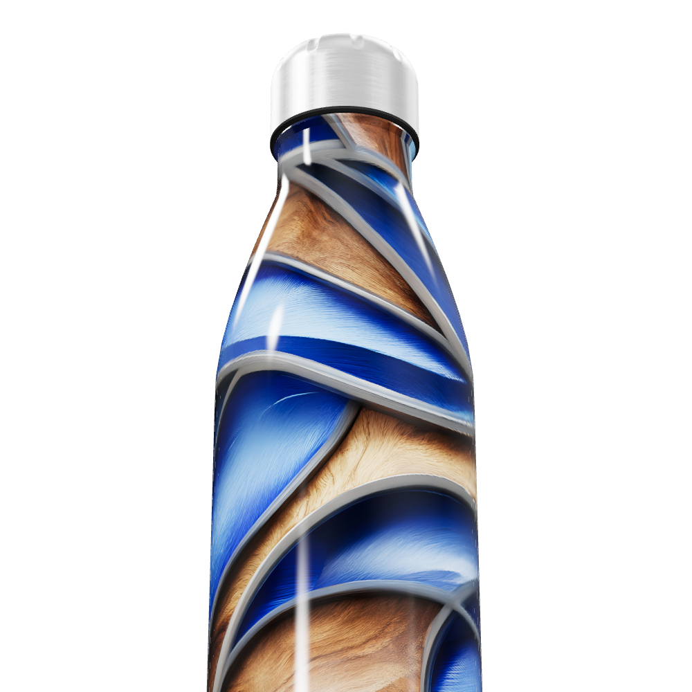 Garrafa Inox - Estampa Azul e Madeira