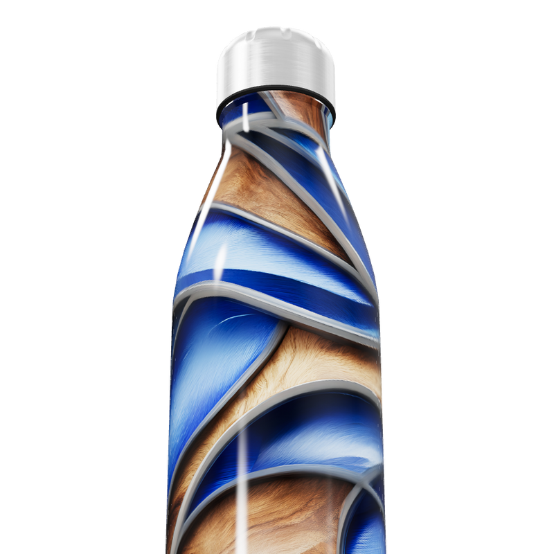 Garrafa Inox - Estampa Azul e Madeira