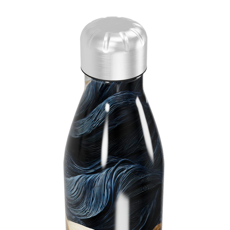 Garrafa Inox - Estampa Abstrata Azul e Dourada