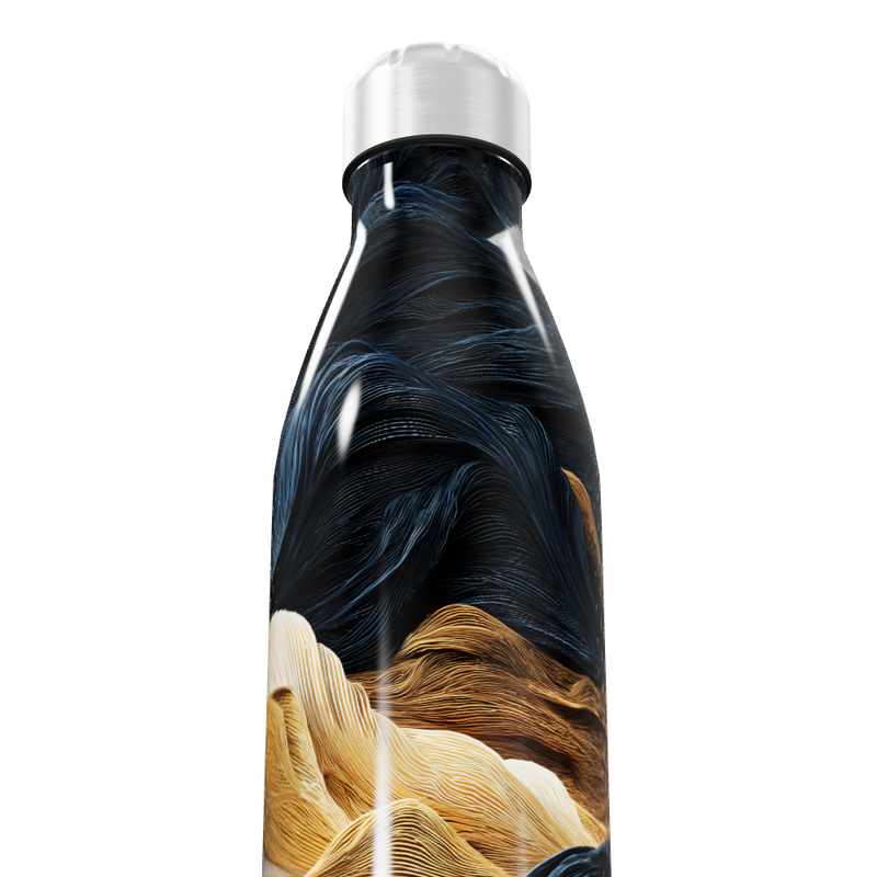 Garrafa Inox - Estampa Abstrata Azul e Dourada